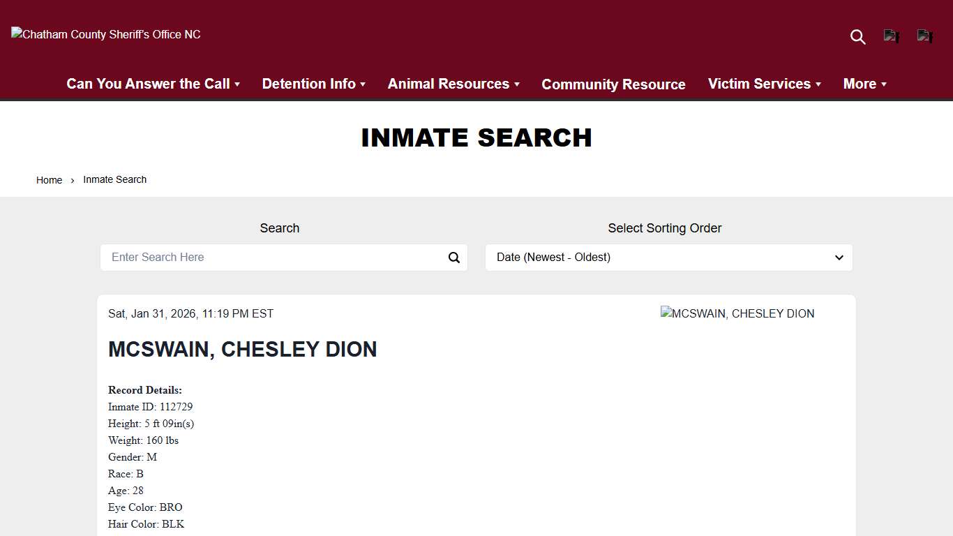 Inmate Search Chatham County Sheriff’s Office NC